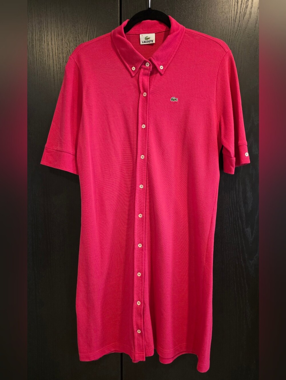 Lacoste Women's Short-Sleeve Button-Down Shirt Dress in Hot Pink